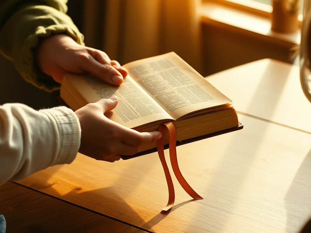 Des mains âgées transmettent un beau livre relié à des mains plus jeunes